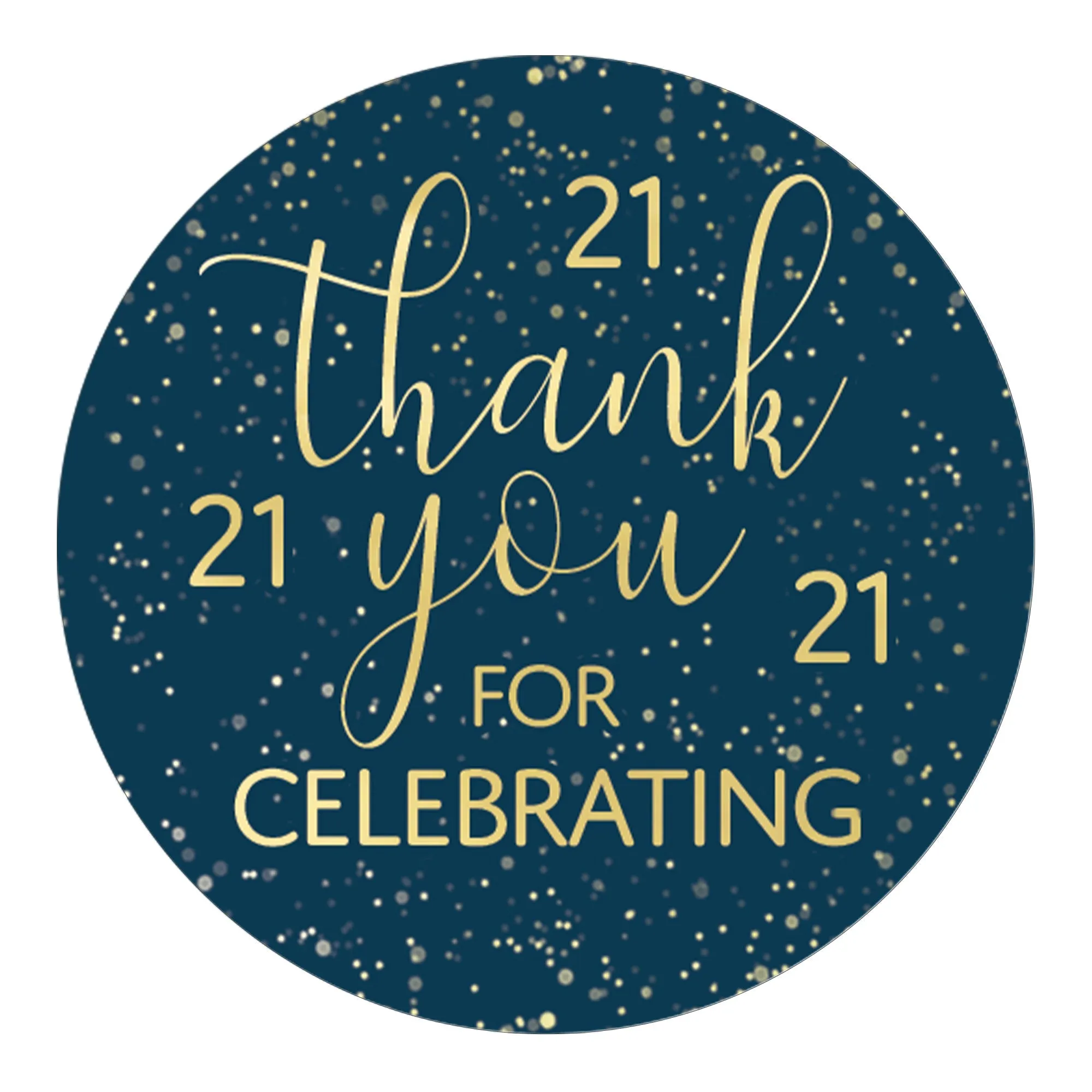 21st Birthday: Navy Blue & Gold - Adult Birthday -Thank You Stickers - 40 Stickers