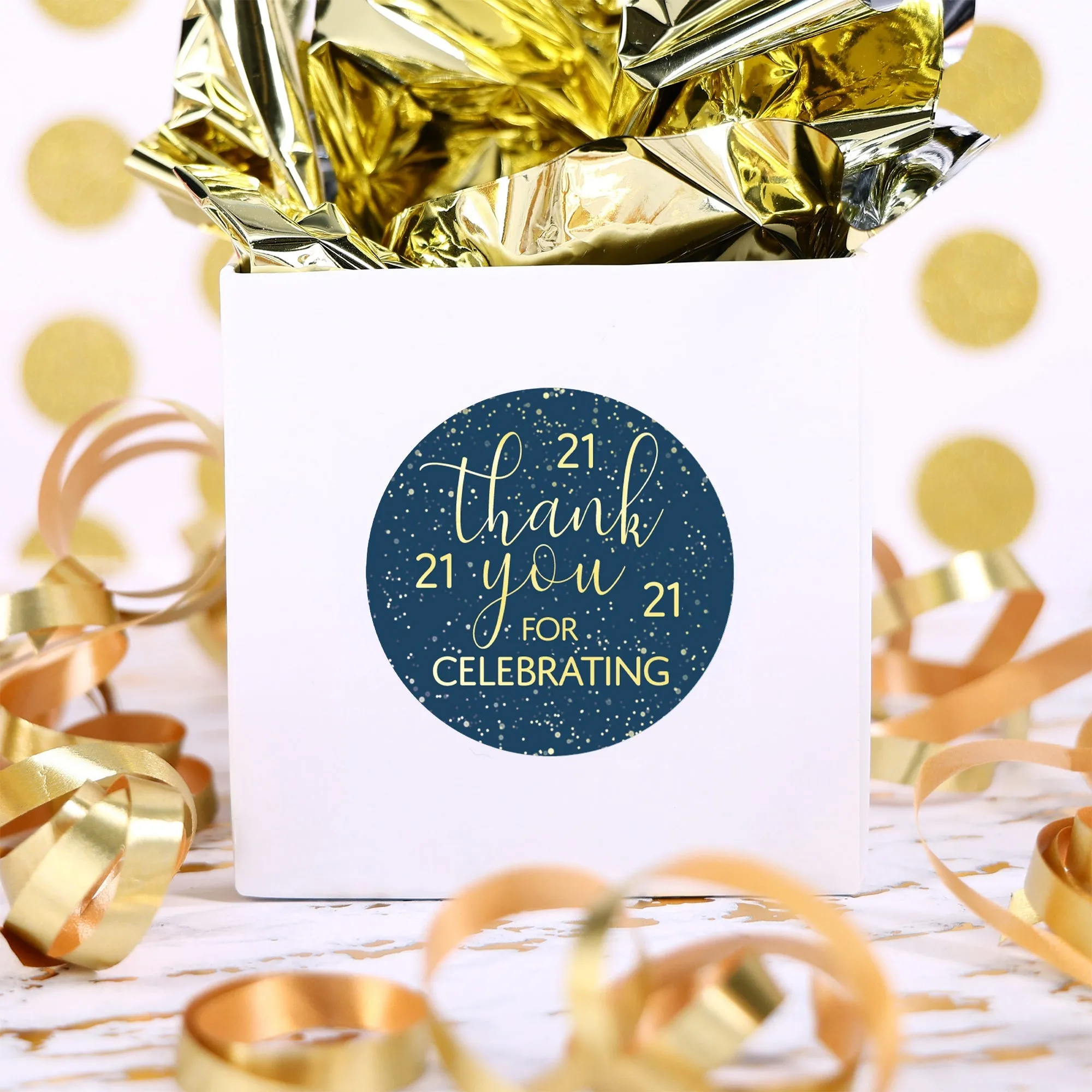 21st Birthday: Navy Blue & Gold - Adult Birthday -Thank You Stickers - 40 Stickers