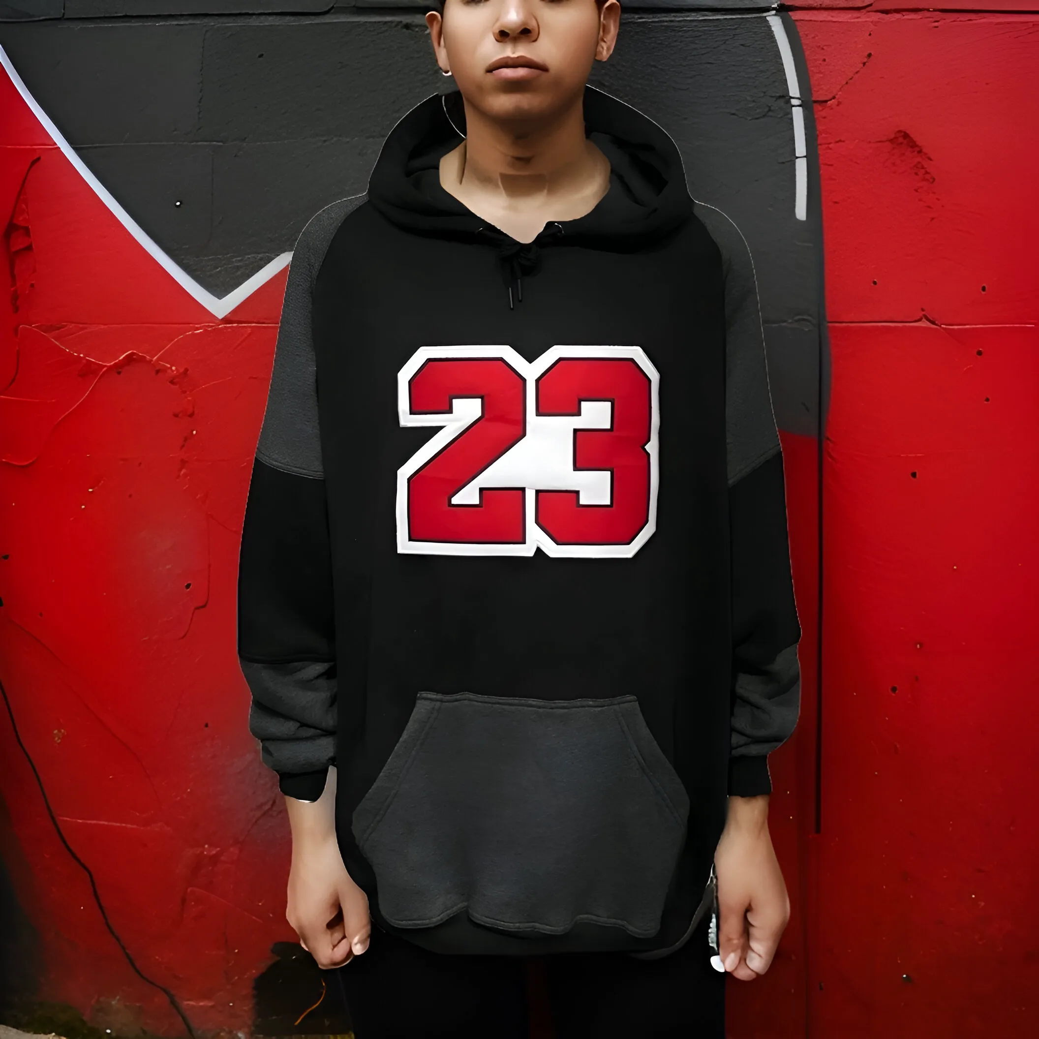 ^23^ (BLACK-DARK GREY) LUXURY PULLOVER HOODIES (CUT & SEW)