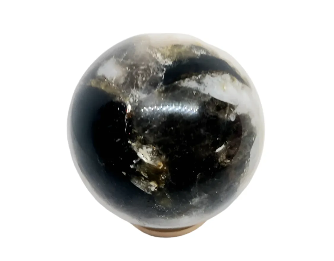 328G Black Tourmaline in Quartz Crystal with Mica and Smoky Quartz Inclusions