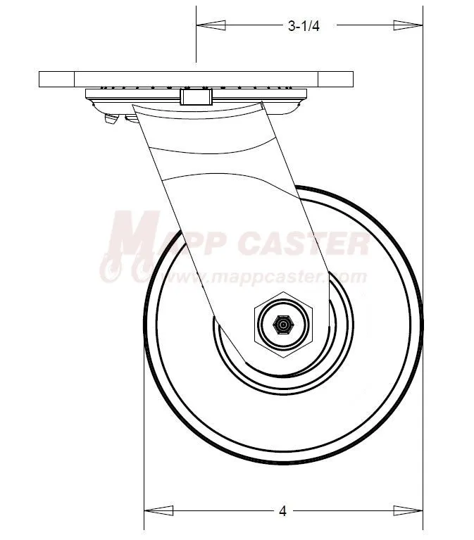 4" x 2" Solid Polyurethane Elastomer Wheel Swivel Caster - 1,000 Lbs Capacity