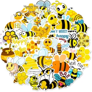 (50 pcs) Bee Stickers Honey Bee Waterproof Vinyl Stickers for Laptop Water Bottle Phone Case Scrapbooking Party Bag Fillers