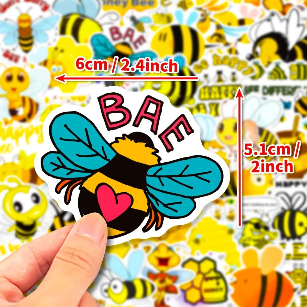 (50 pcs) Bee Stickers Honey Bee Waterproof Vinyl Stickers for Laptop Water Bottle Phone Case Scrapbooking Party Bag Fillers