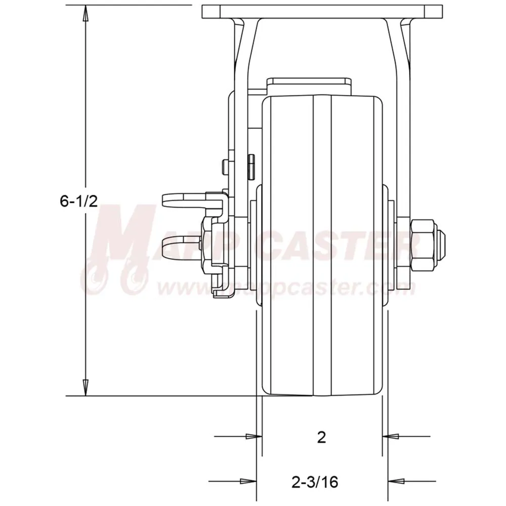 5" x 2" Polyurethane on Iron Wheel Rigid Brake Caster - 1,250 Lbs Capacity