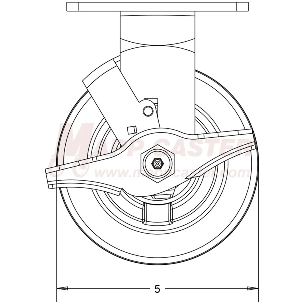 5" x 2" Polyurethane on Iron Wheel Rigid Brake Caster - 1,250 Lbs Capacity