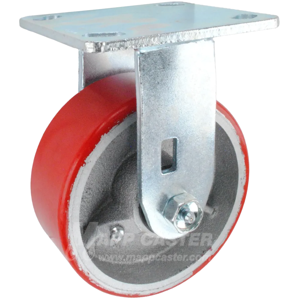 5" x 2" Red Polyurethane on Iron Wheel Rigid Caster - 1,100 Lbs Capacity