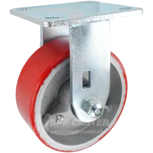 5" x 2" Red Polyurethane on Iron Wheel Rigid Caster - 1,100 Lbs Capacity