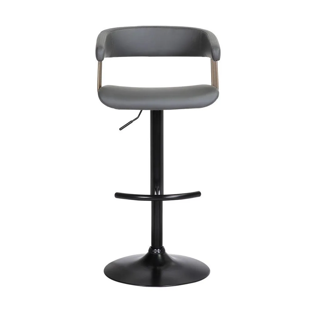 Arya Barstool Chair, 24-33 Inch Adjustable Height, Gray Faux Leather Bronze By Casagear Home