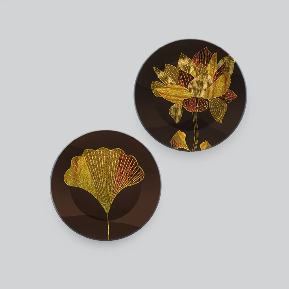 Beautiful Golden Lotus Flower Wall Hanging Plates of Two Pieces