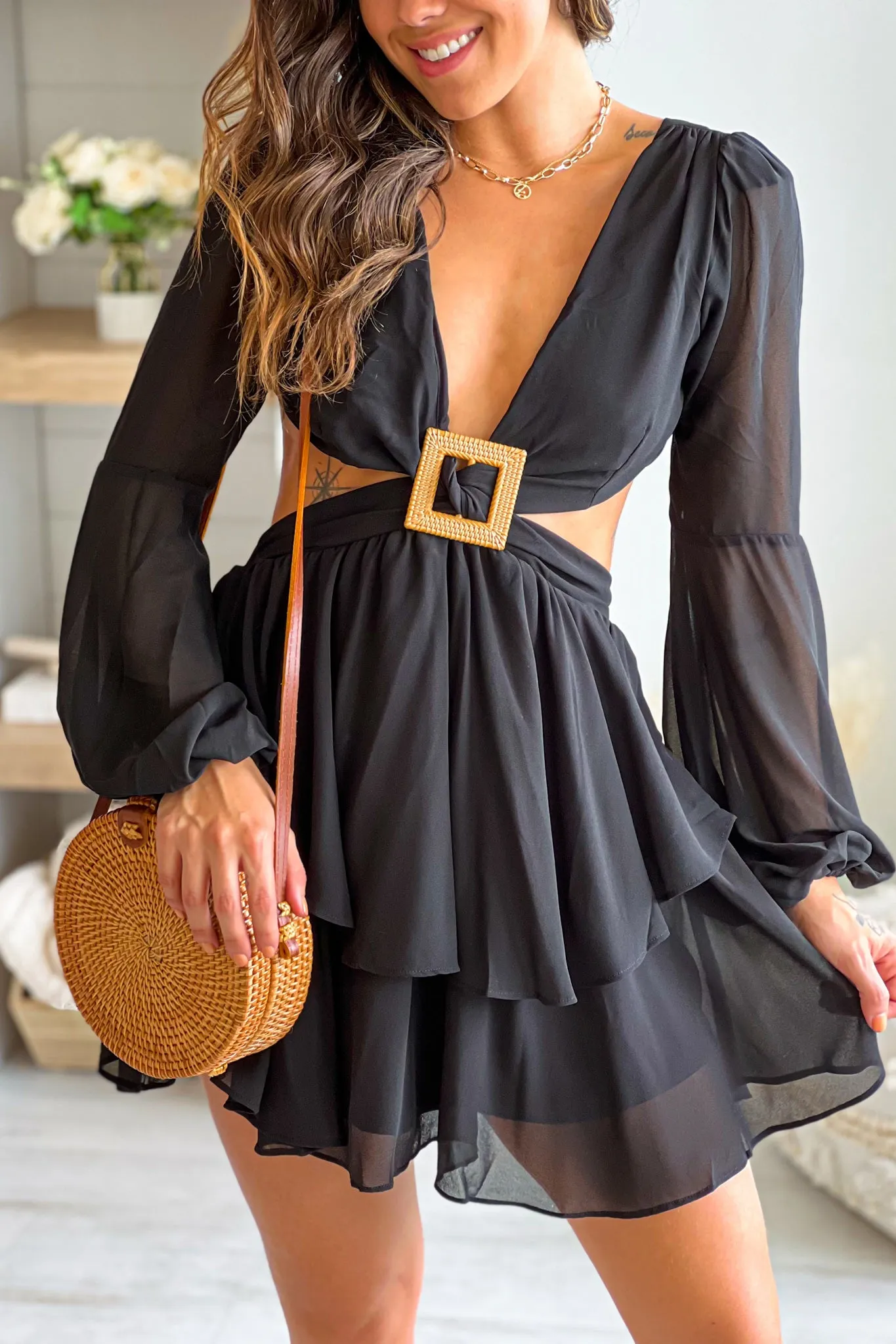 Black Short Dress With Cut Out And Open Back