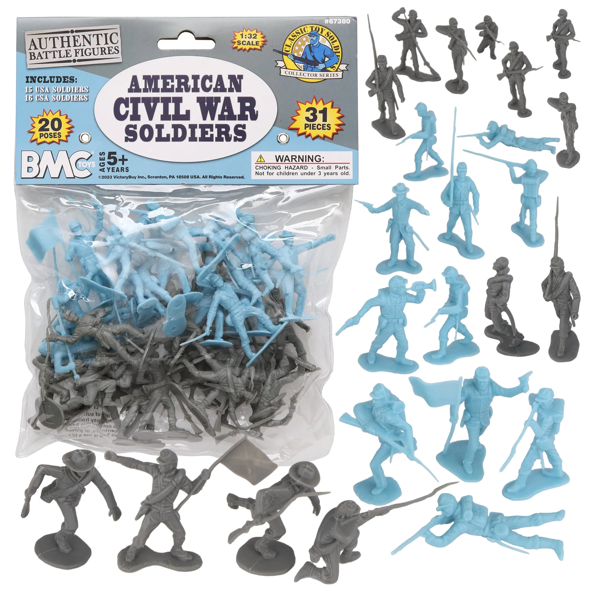 BMC CTS Marx Civil War Plastic Army Men - 31pc Powder Blue & Gray Soldier Figure