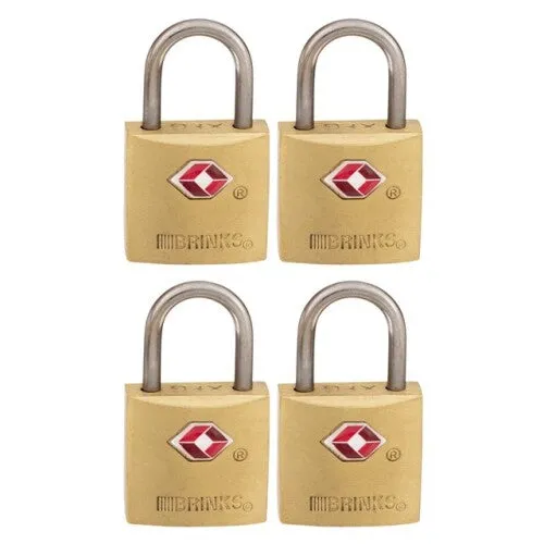 Brinks - 7/8 in. 22mm TSA Approved Solid Brass Keyed Travel Padlock, 4-Pack