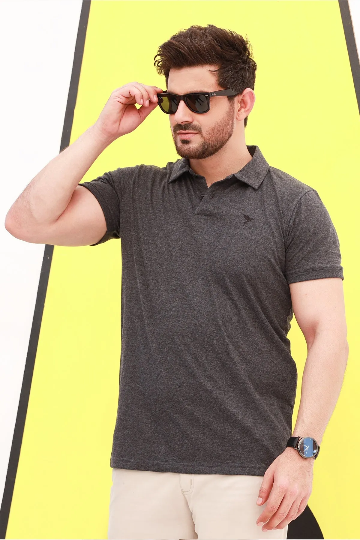 Charcoal Gray Embroidered Polo Shirt - A23 - MP0198R