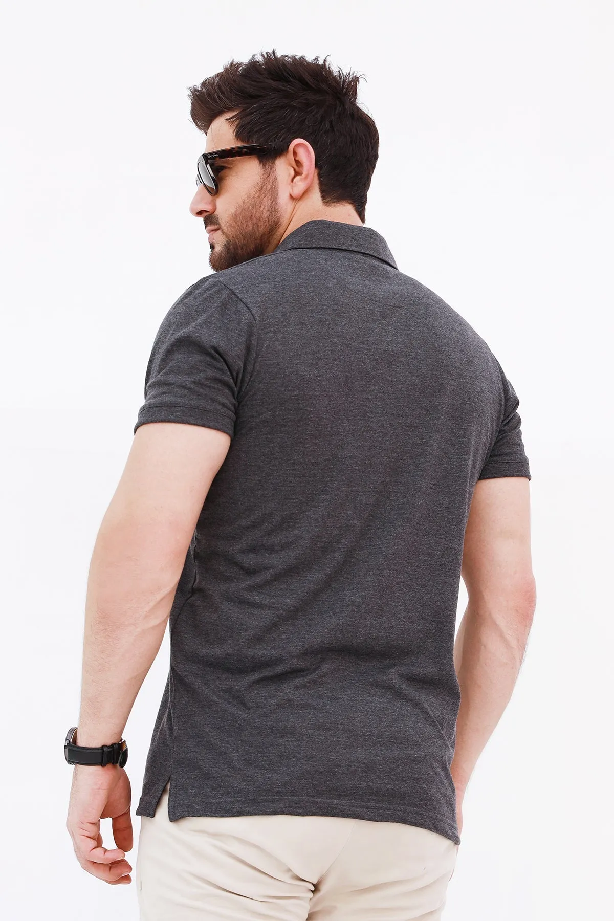 Charcoal Gray Embroidered Polo Shirt - A23 - MP0198R