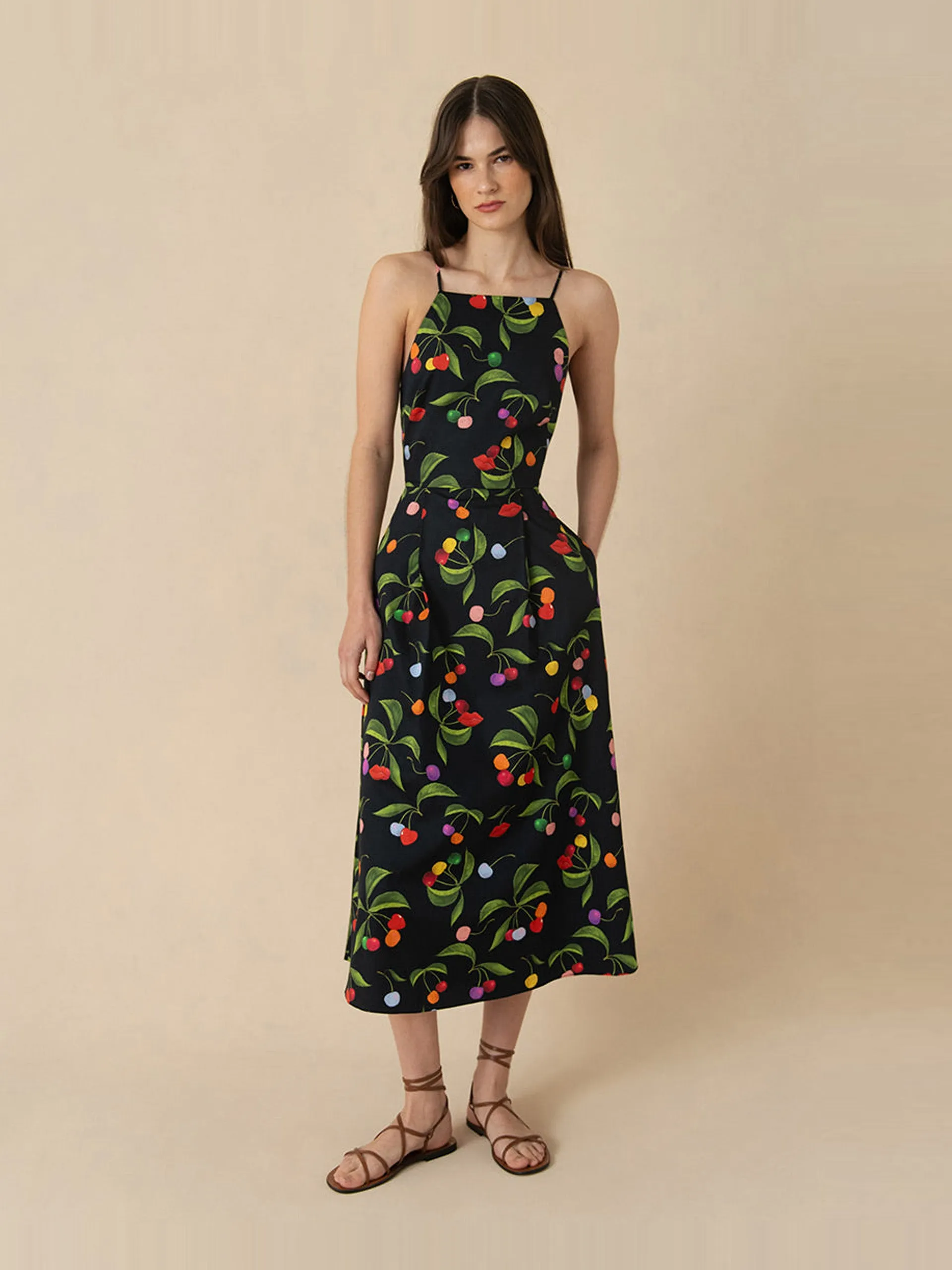 Cherry black Goreti cotton midi dress