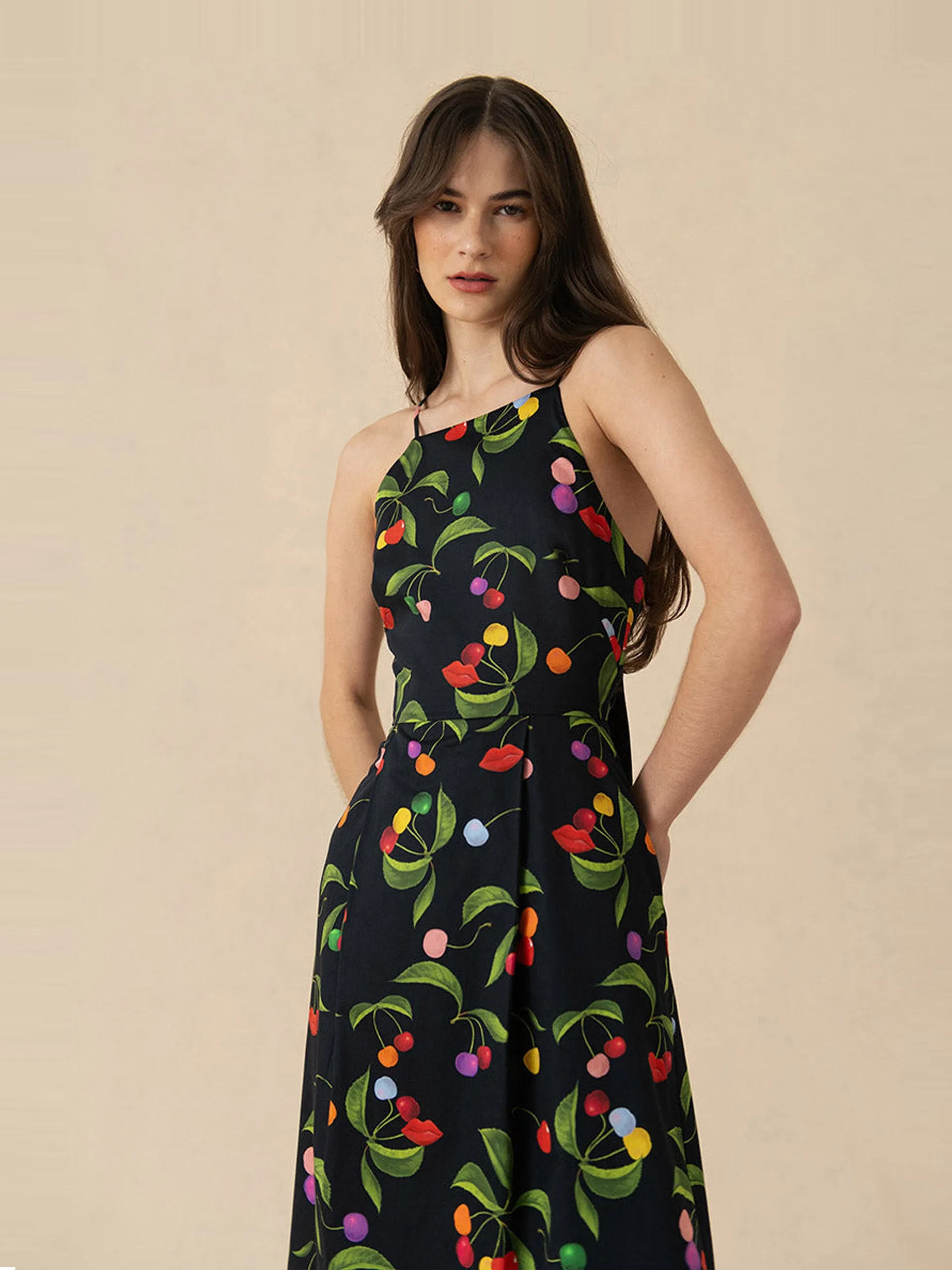 Cherry black Goreti cotton midi dress