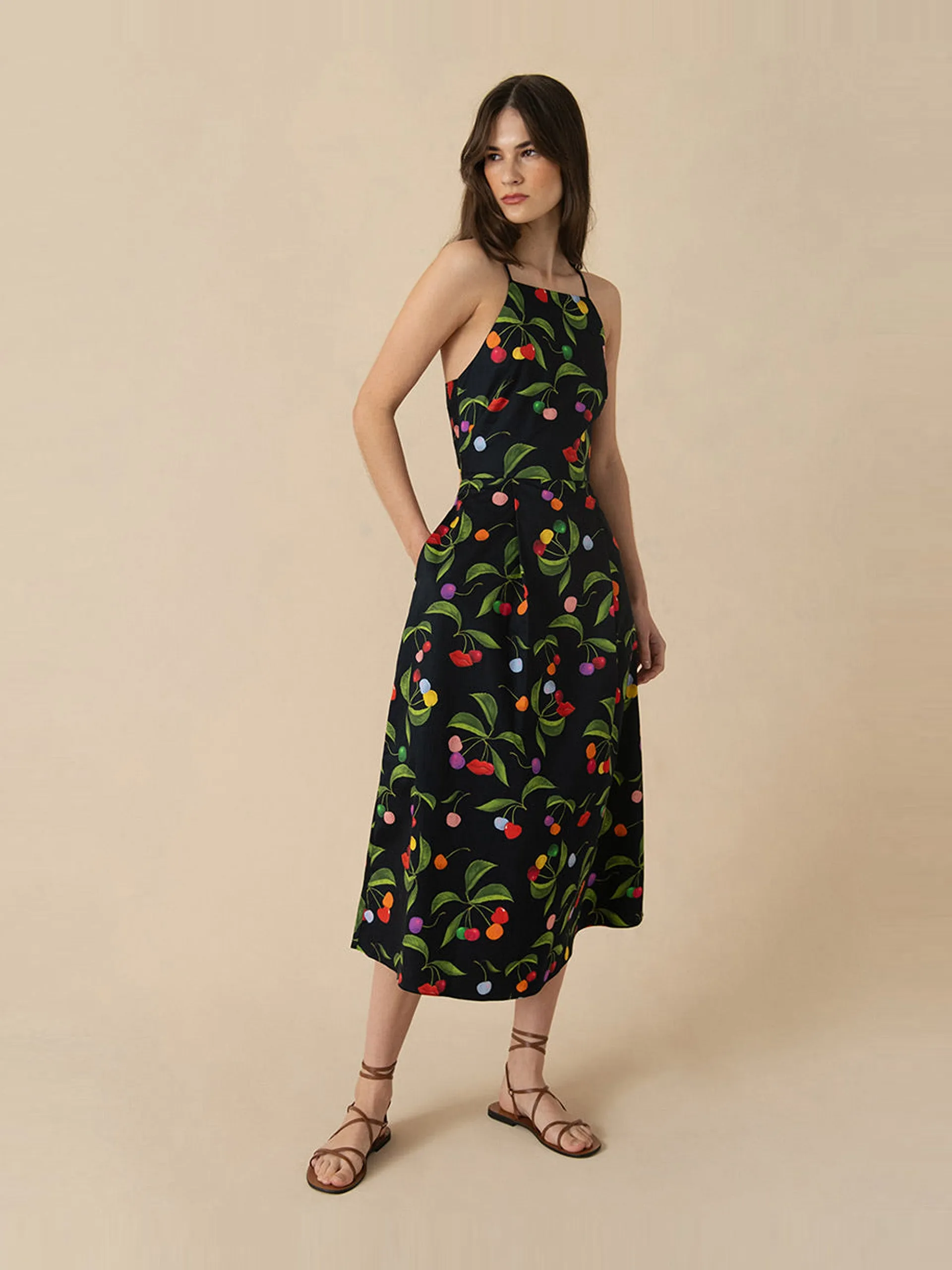 Cherry black Goreti cotton midi dress