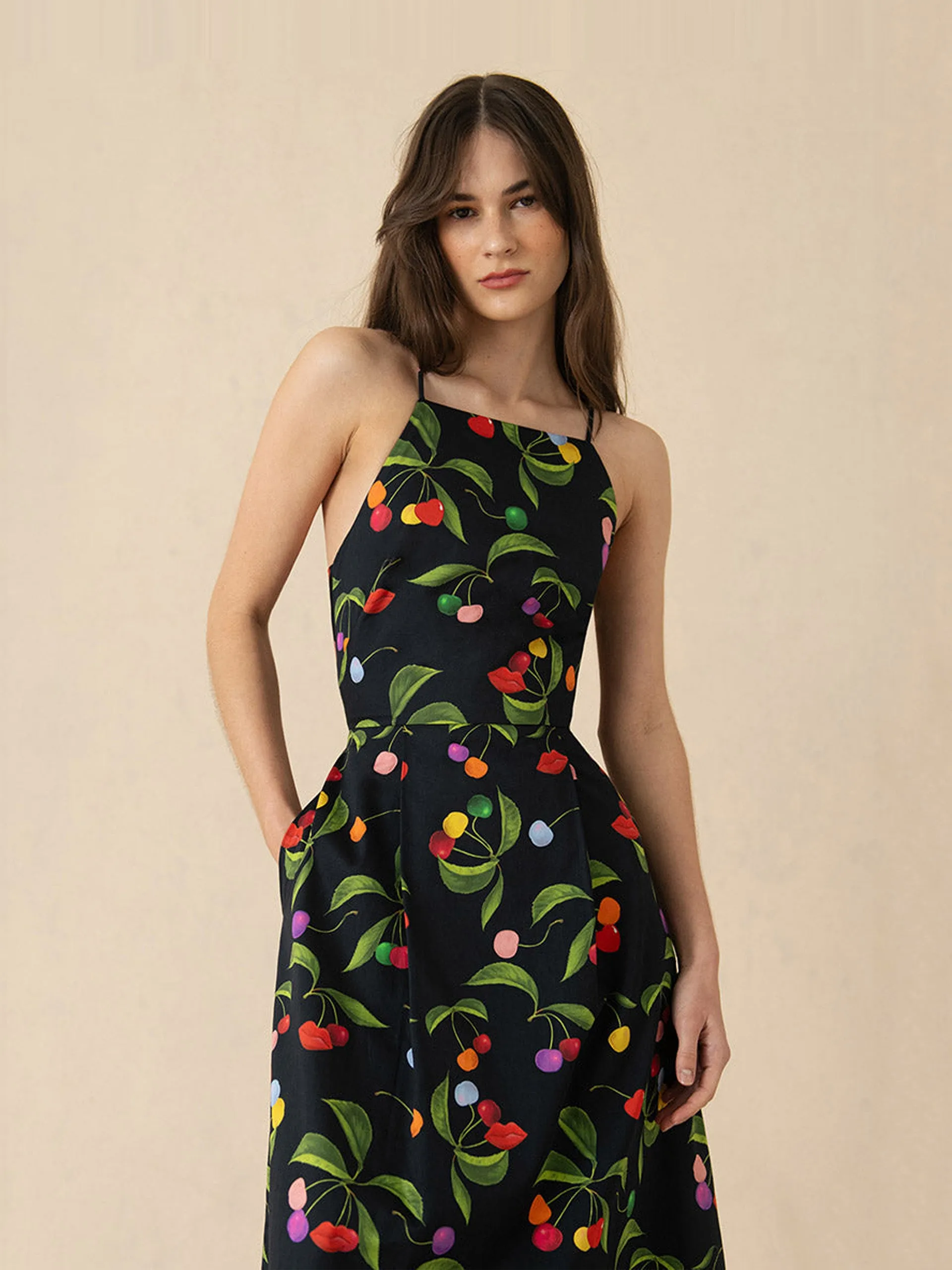 Cherry black Goreti cotton midi dress