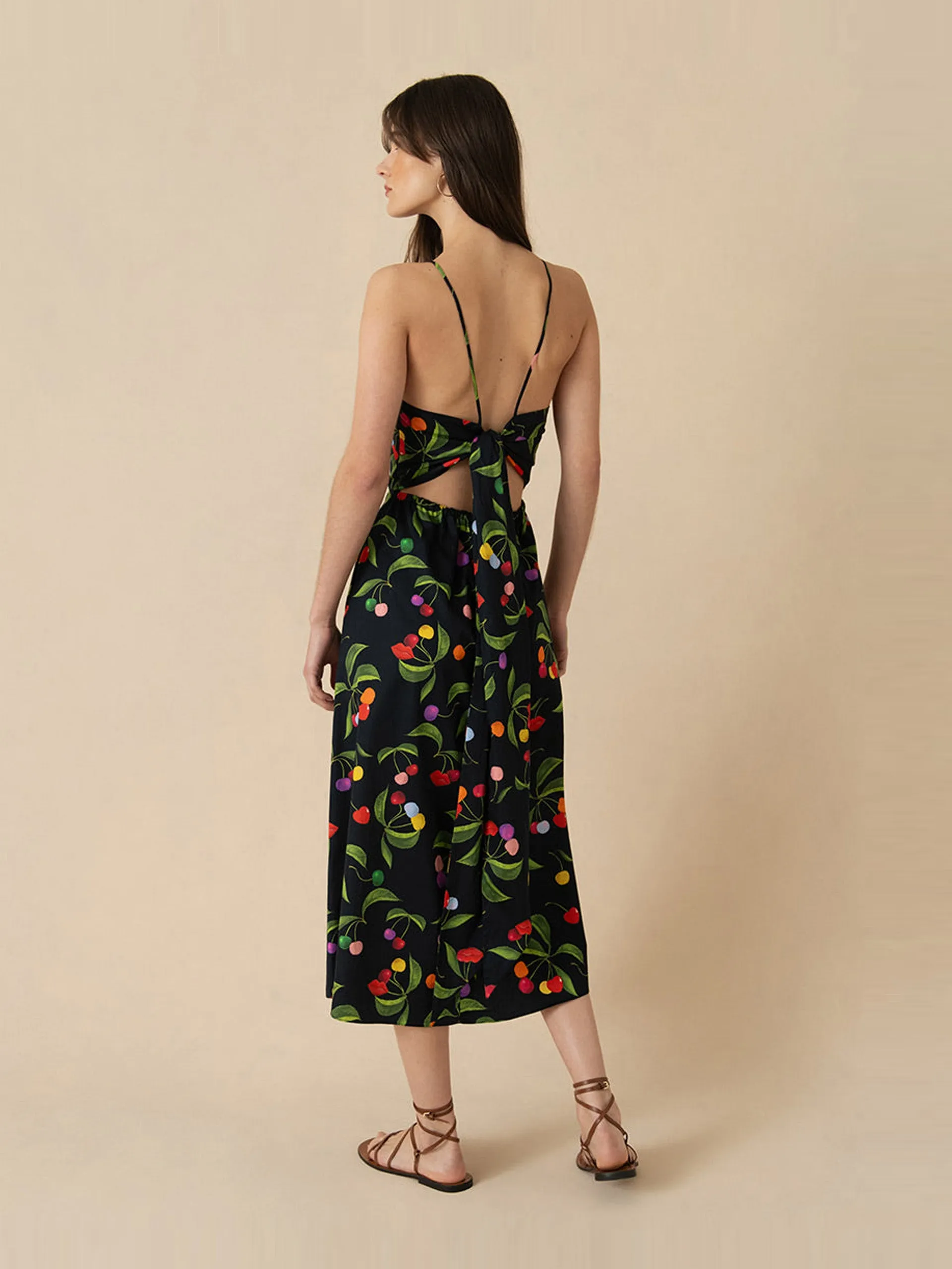 Cherry black Goreti cotton midi dress