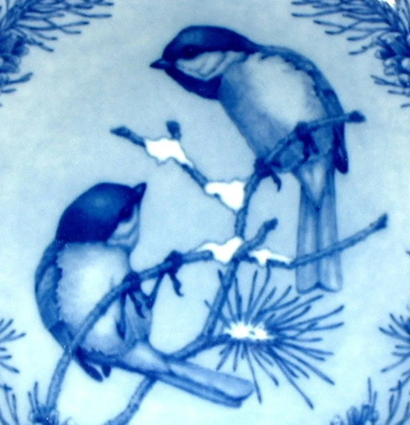 Christmas 1975 Chickadees Plate Grafburg Germany Birds Blue And White