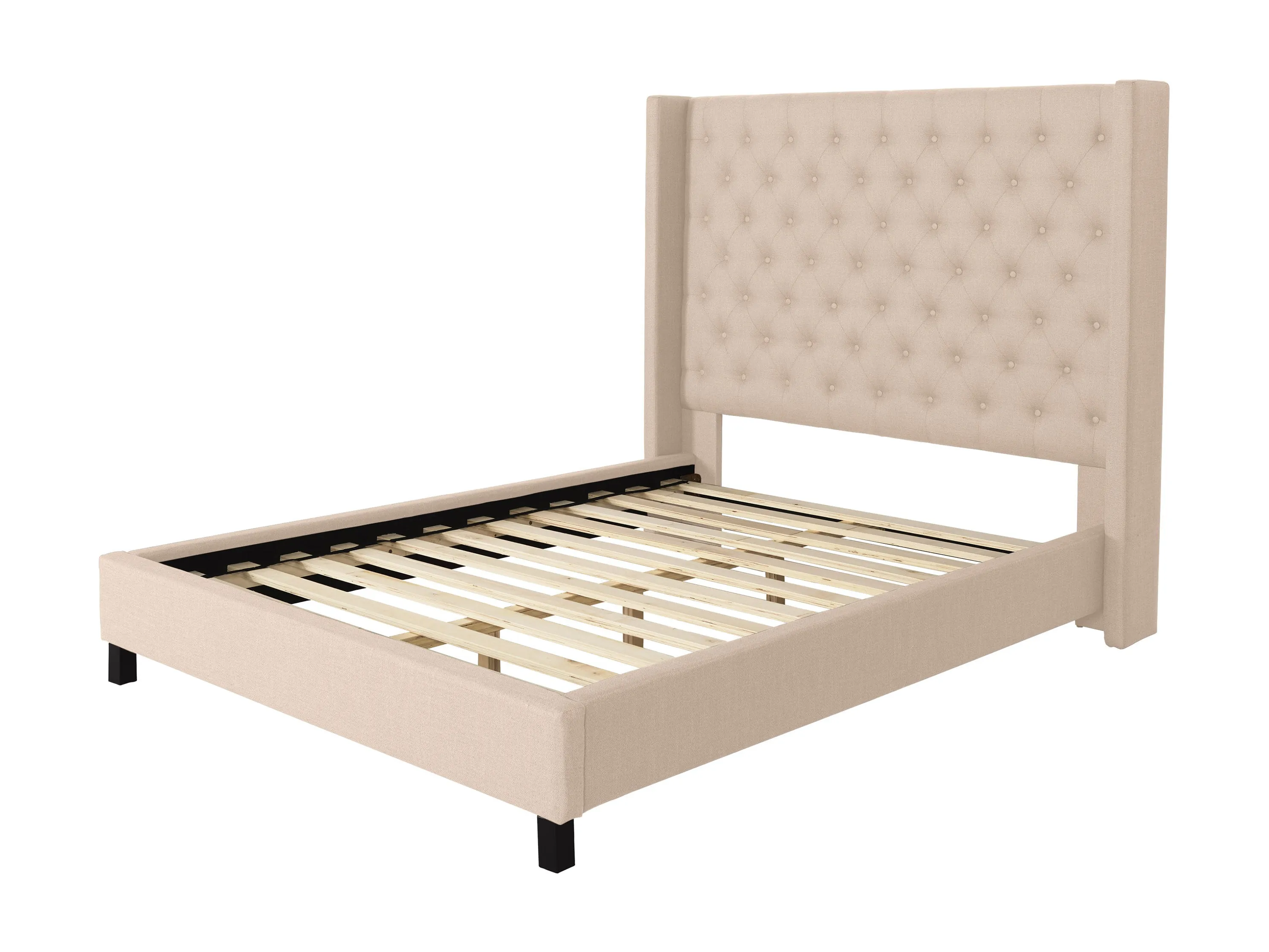 Cream Tufted Queen Bed with Slats