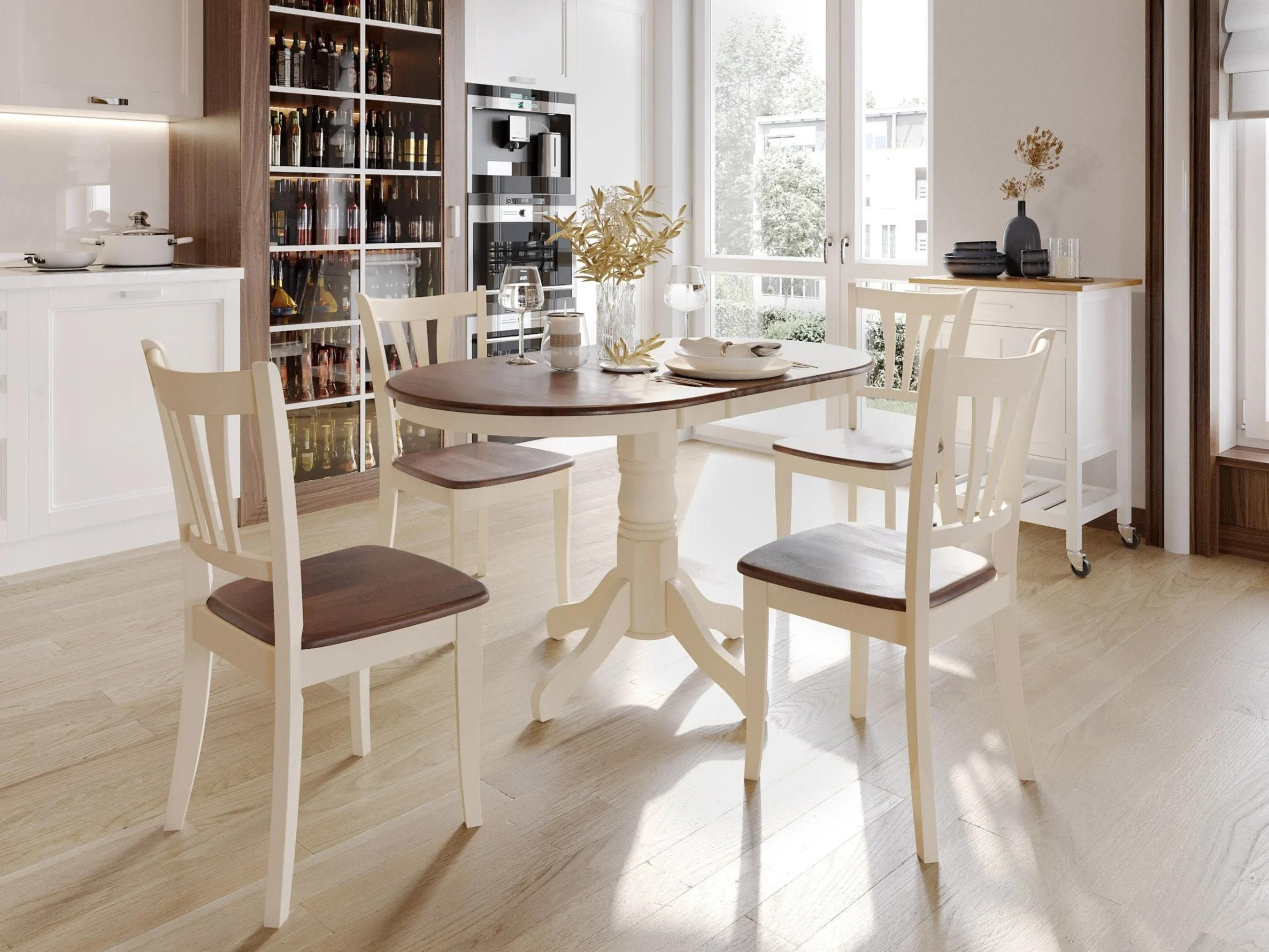 Dark Brown and Cream Extendable Oval Dining Set, 5pc