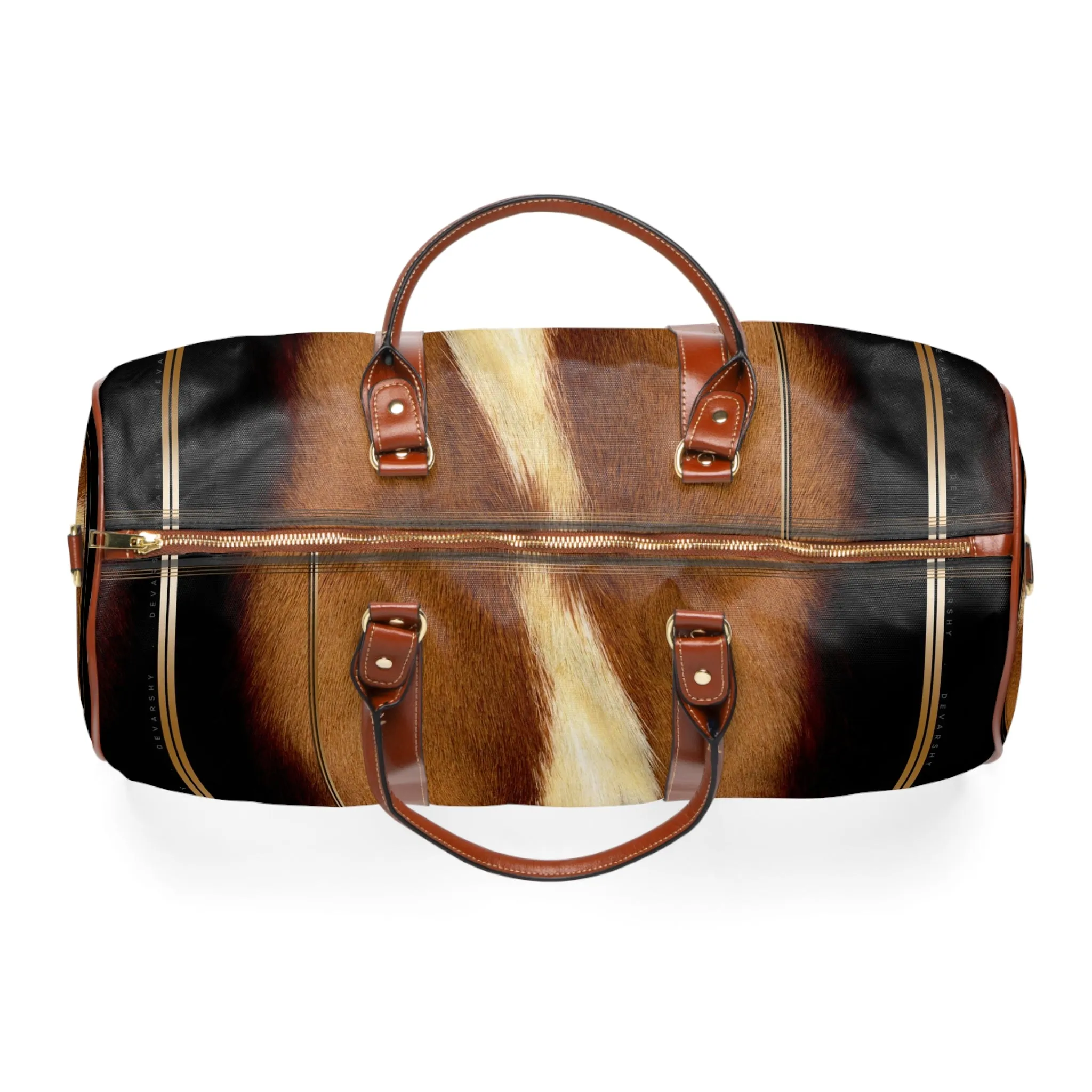 Elevate Your Style with Our Horse Skin Faux leather Bag Animal Fur Luggage Brown Duffle Bag | 11222B