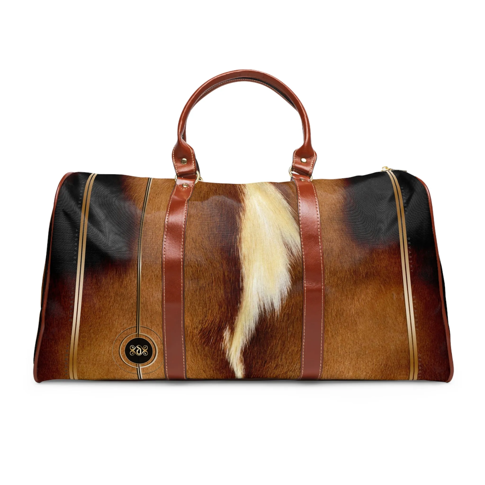 Elevate Your Style with Our Horse Skin Faux leather Bag Animal Fur Luggage Brown Duffle Bag | 11222B