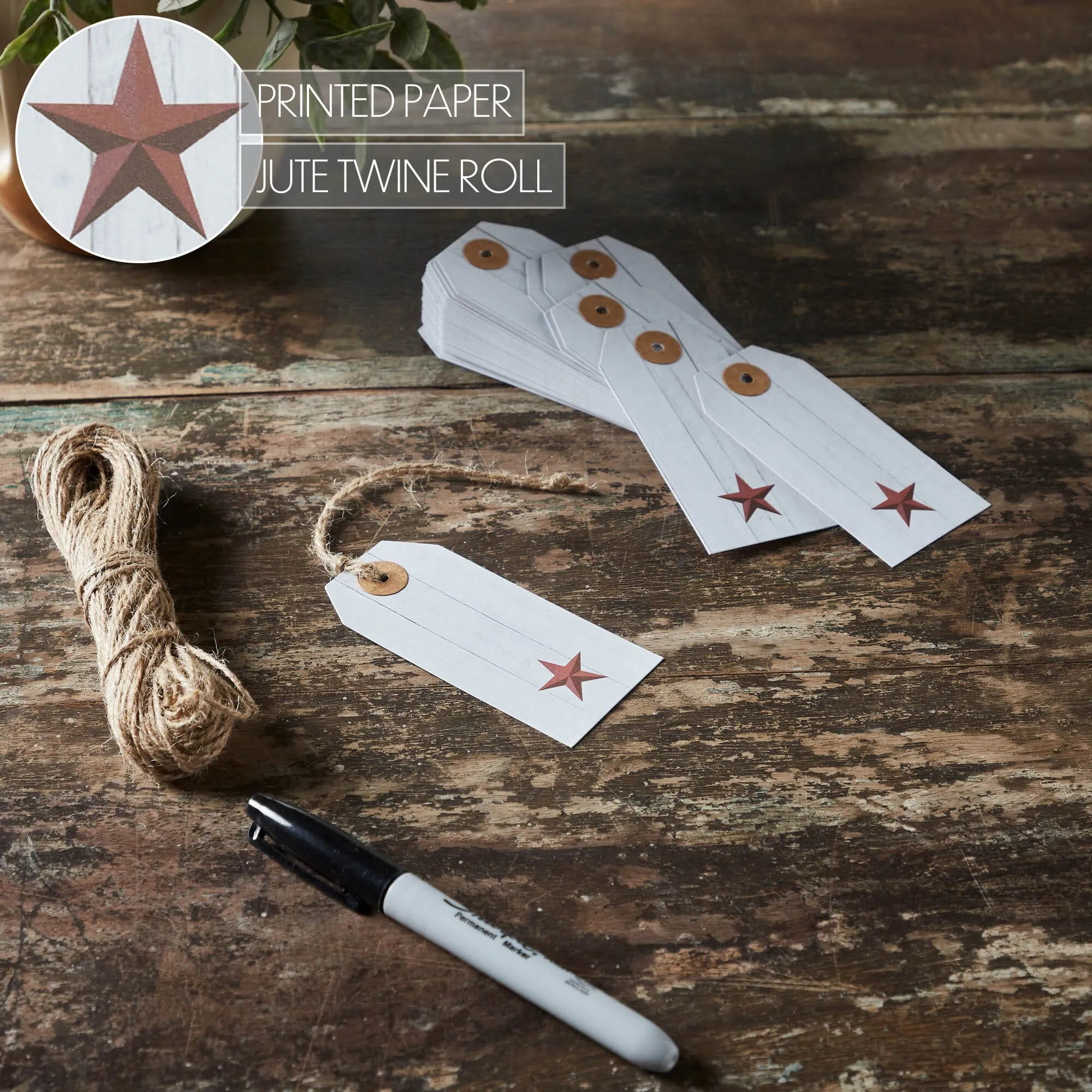 Farmhouse 3 3/4" Paper Tag Set of 50 - Red Barnstar