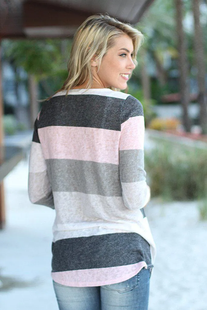 Ivory And Pink Color Block Top