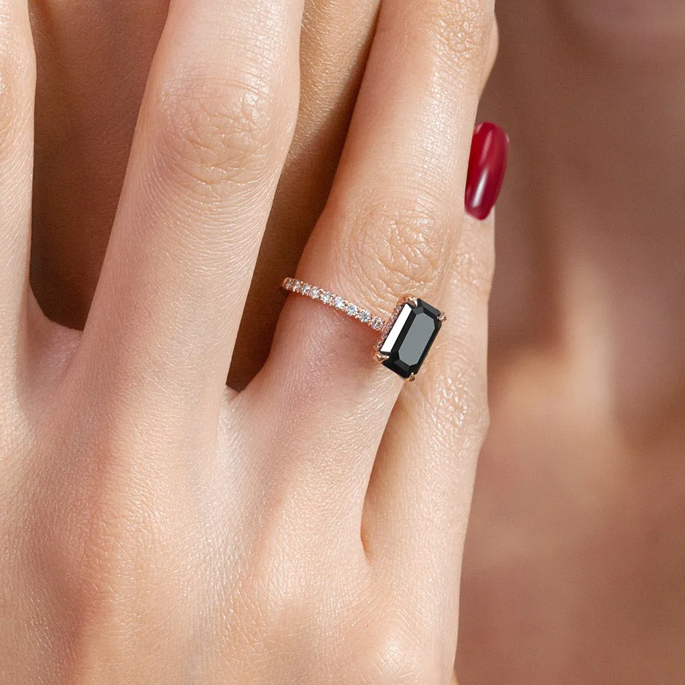 Kitana- 2.2 Carats  Natural Black Diamond Emerald Cut Engagement Ring