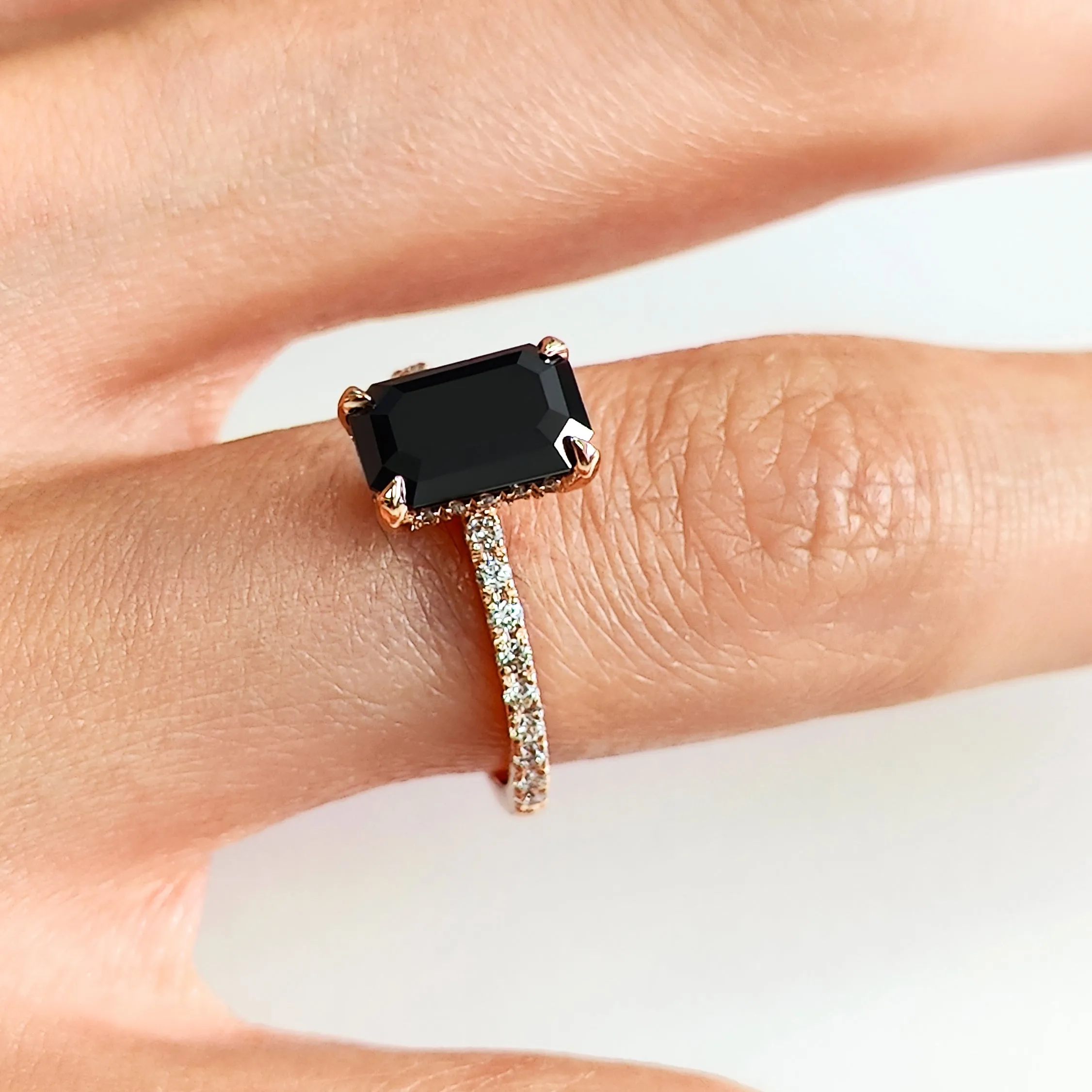 Kitana- 2.2 Carats  Natural Black Diamond Emerald Cut Engagement Ring