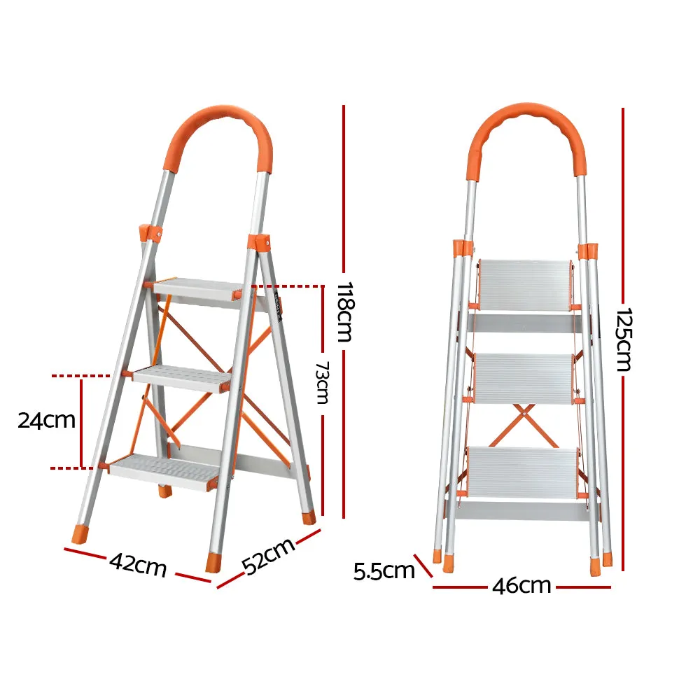 Lightweight Foldable 3 Step Ladder, Non-Slip, Aluminium - Giantz