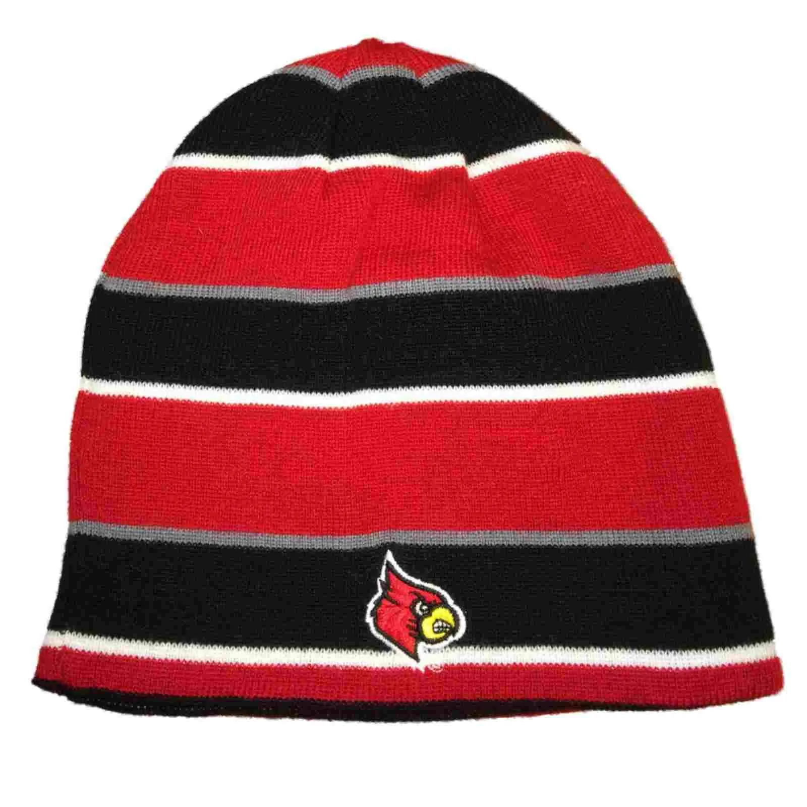 Louisville Cardinals Red Black & Gray Striped Reversible Skull Beanie Hat Cap