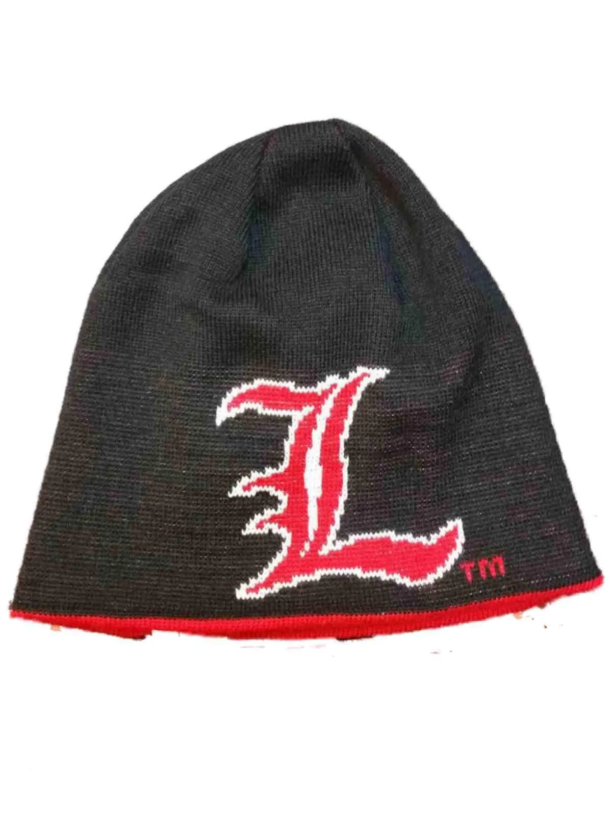 Louisville Cardinals Red Black & Gray Striped Reversible Skull Beanie Hat Cap