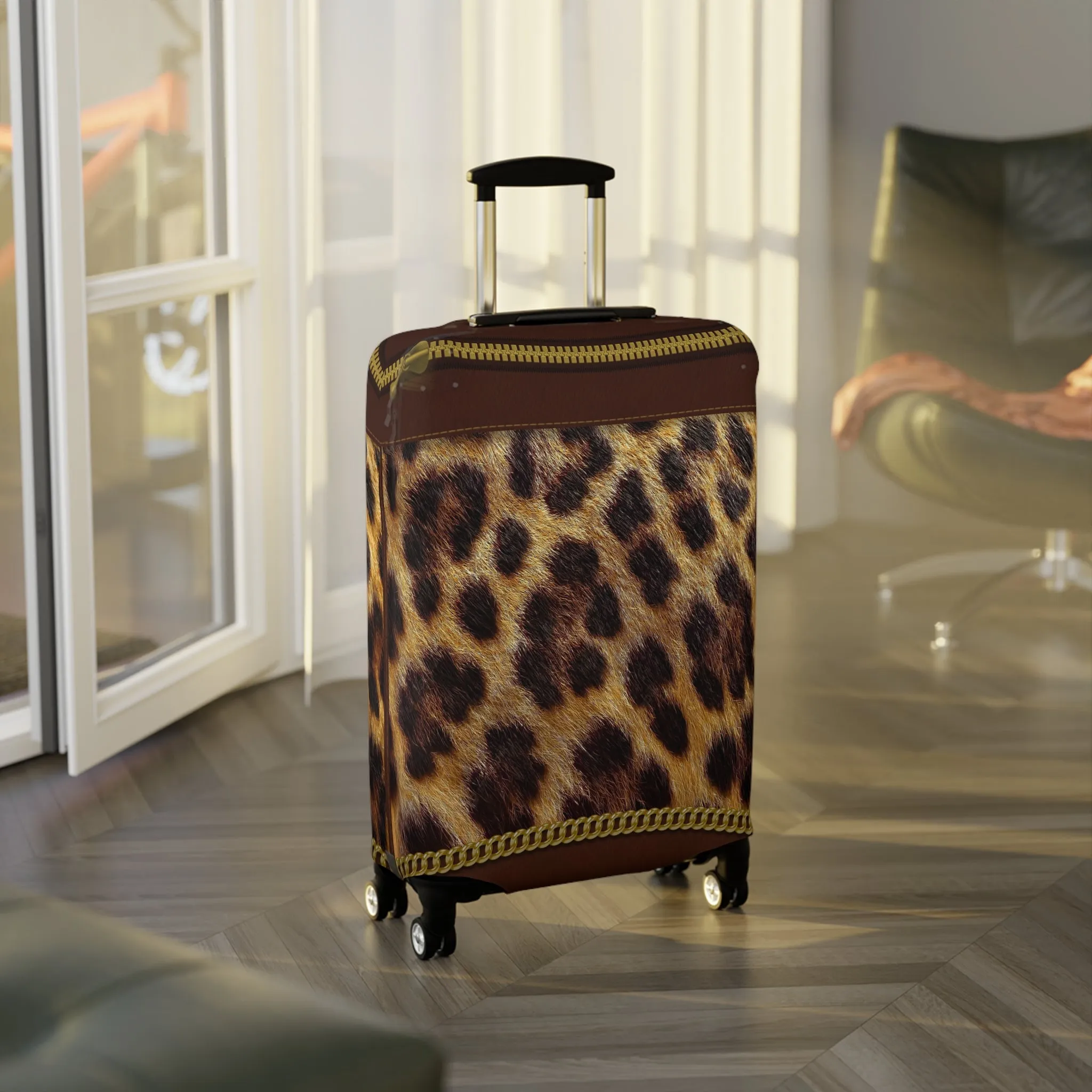 Luggage Cover, Brown and Gold Leopard Print, awd-1700