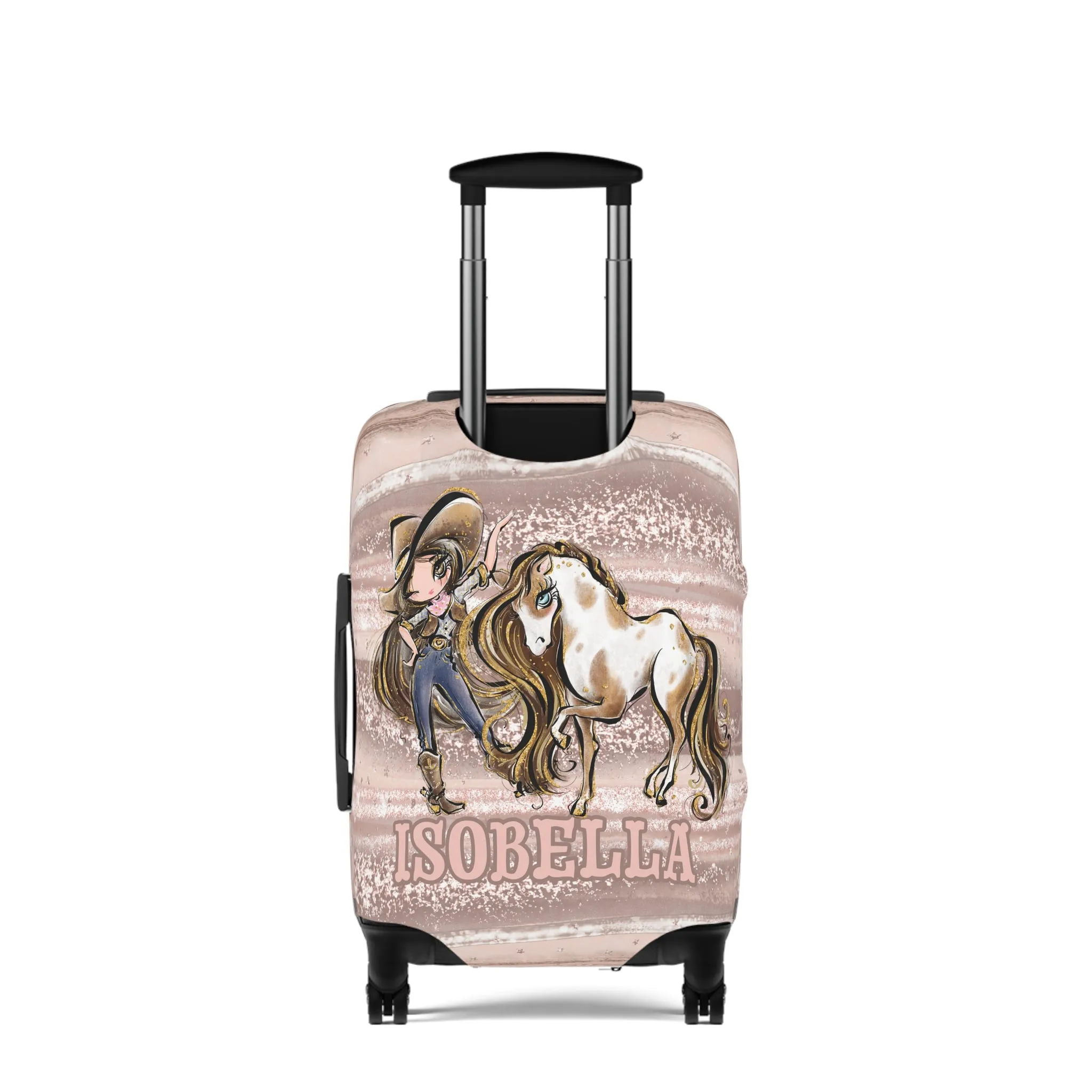 Luggage Cover, Howdy Cowgirl and Horse, Brunette Hair Brown Eyes