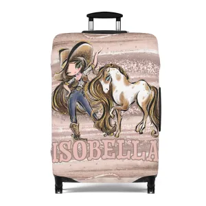 Luggage Cover, Howdy Cowgirl and Horse, Brunette Hair Brown Eyes