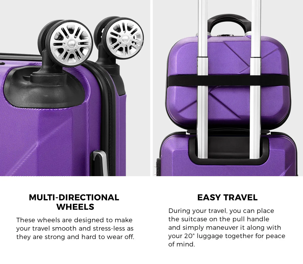 Mazam 2PCS Luggage Suitcase Trolley Set Travel TSA Lock Storage Hard Case Purple