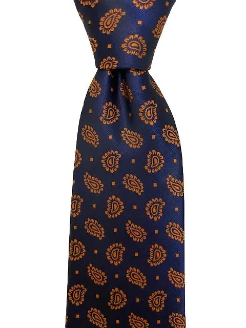 Men's 2XL Navy Tie with Mini Orange Paisley Design