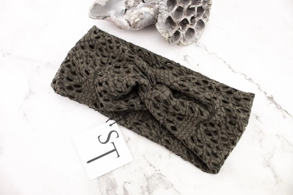 Olive Green Lace Like Knit Headband