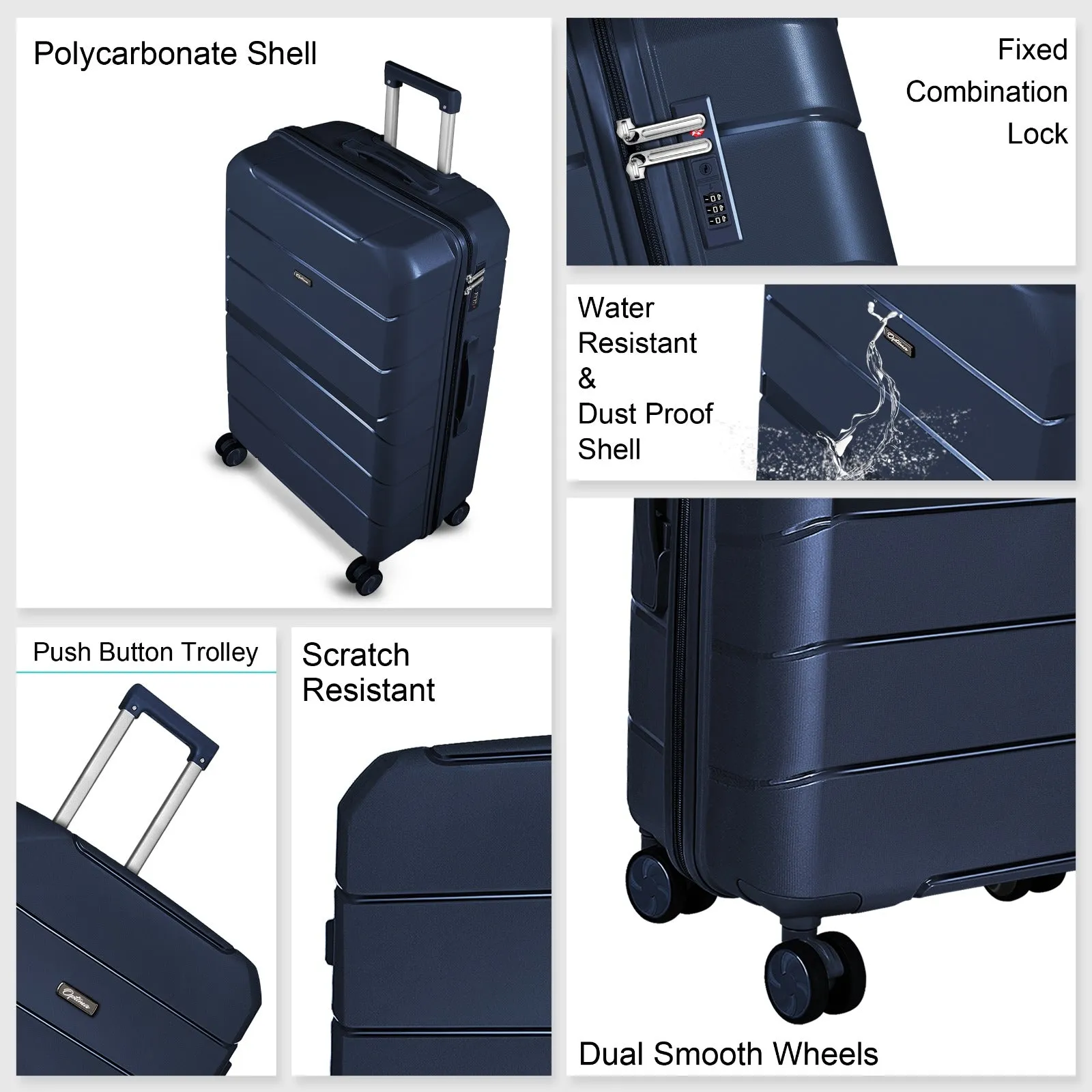 Optima Check-in Polypropylene Hardsided 8 Wheels Luggage Speed_ Wheel Trolley TSA Lock- 20 inch BLUE