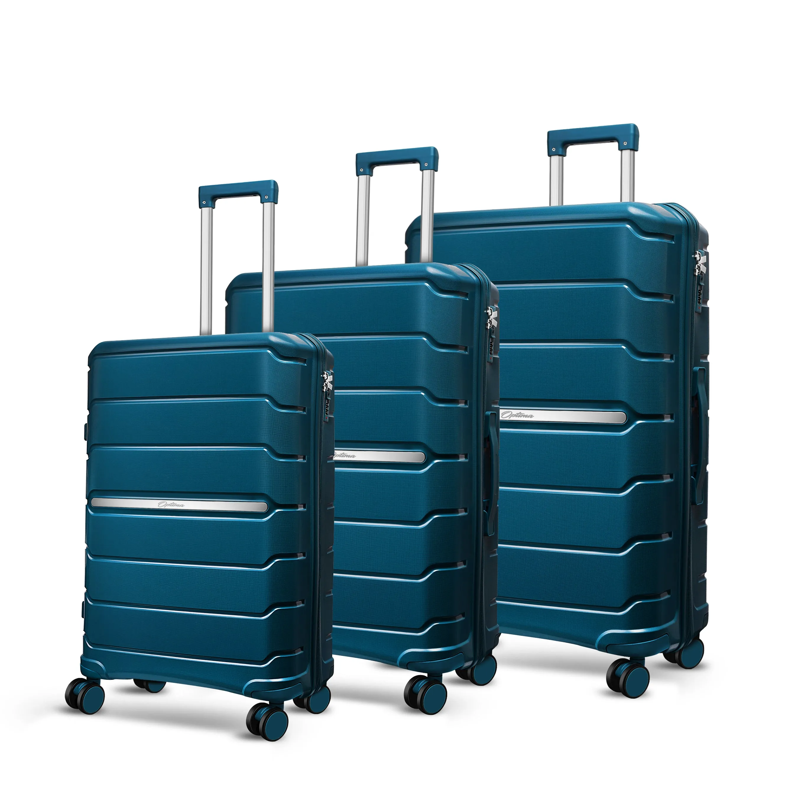 OPTIMA Zenith Hardside Expandable Luggage with Spinners, Black, 3PC SET (Carry-on/Medium/Large) (Blue)