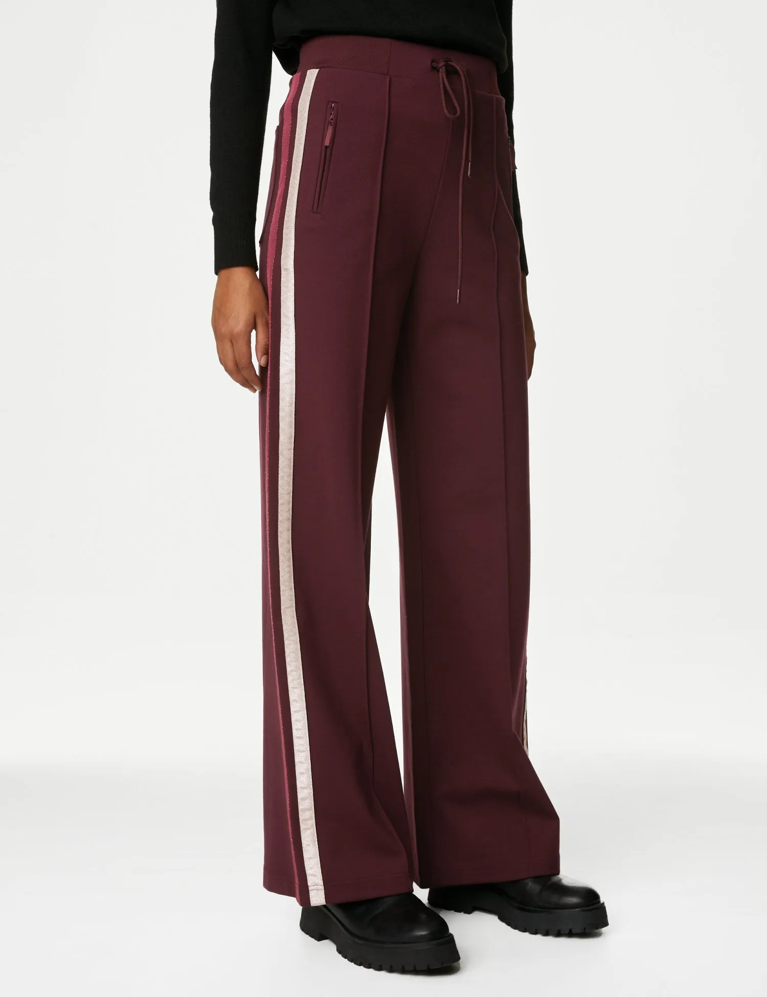 Ponte Sparkly Side Stripe Wide Leg Trousers