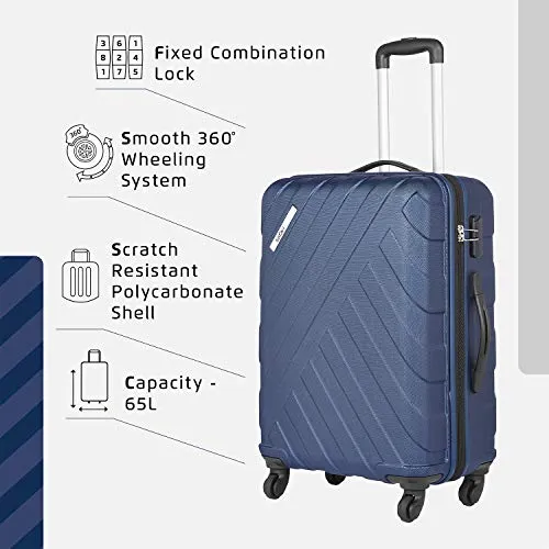 Safari Ray 65 cms Medium Check-in Polycarbonate (PC) Hard Sided 4 Wheels 360 Degree Rotation Luggage/Suitcase/Trolley Bag (Midnight Blue)