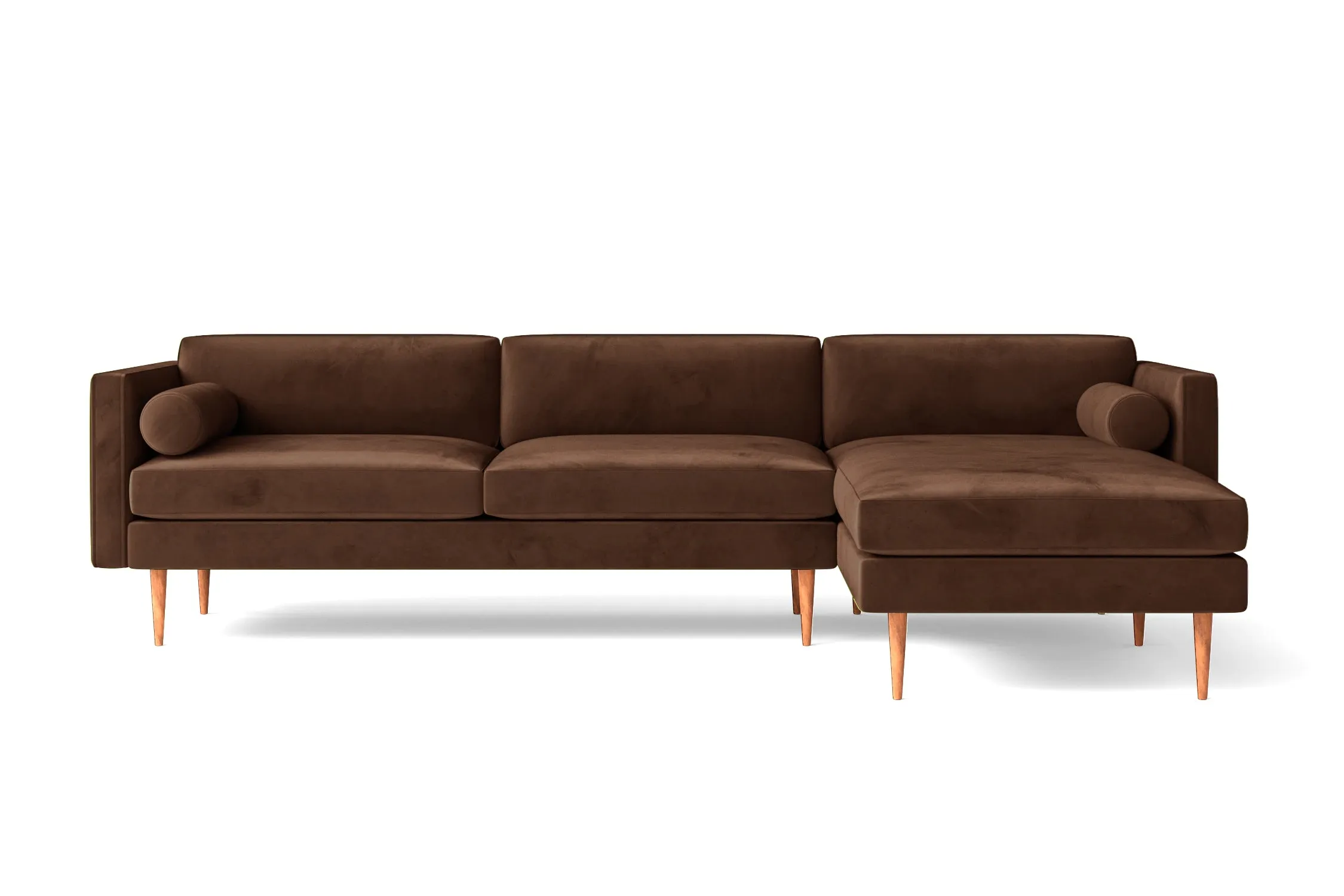 Salerno 3 Seater Right Hand Facing Chaise Lounge Corner Sofa Coffee Brown Velvet