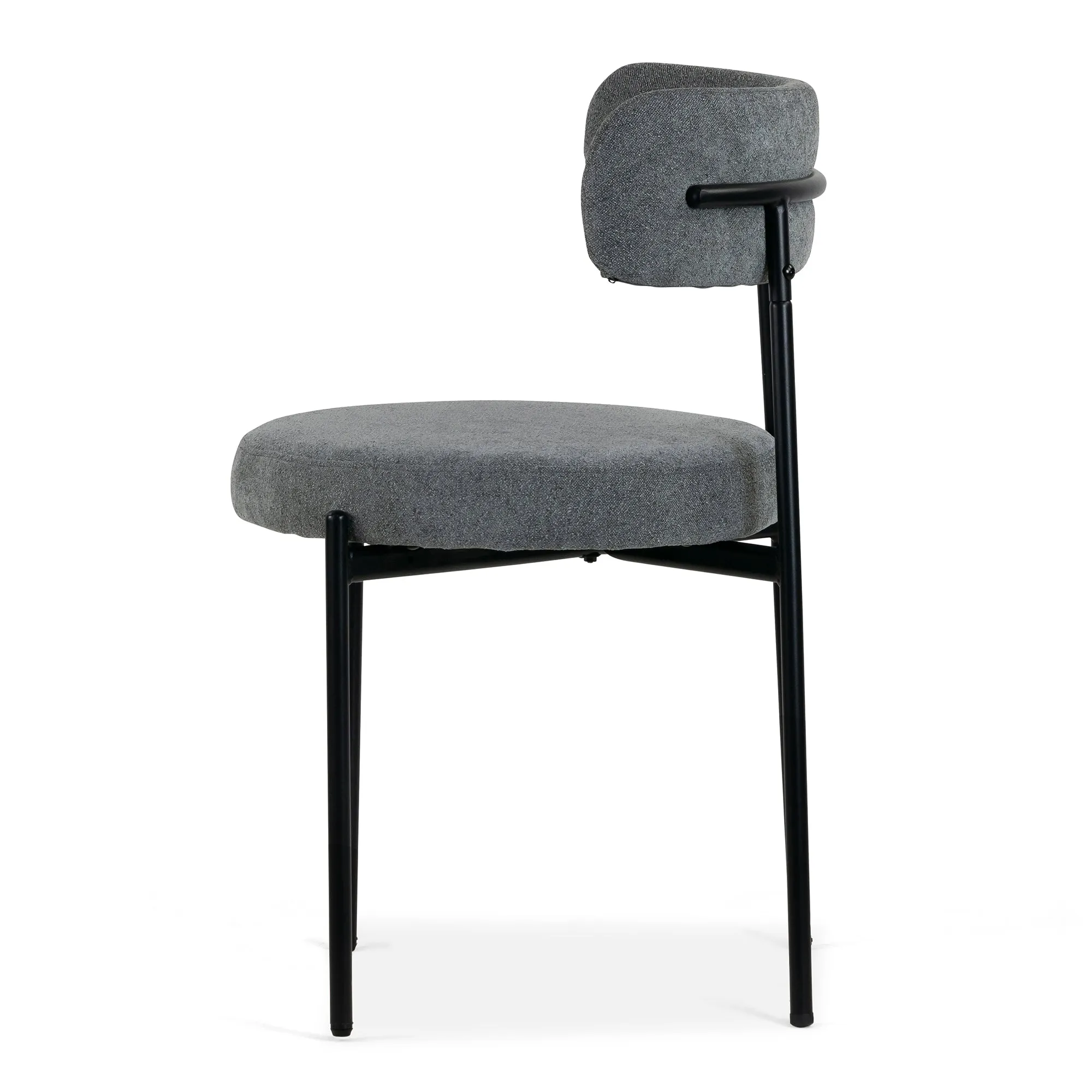 Set of 2 Avrom Gray Boucle Dining Chair with Black Metal Legs