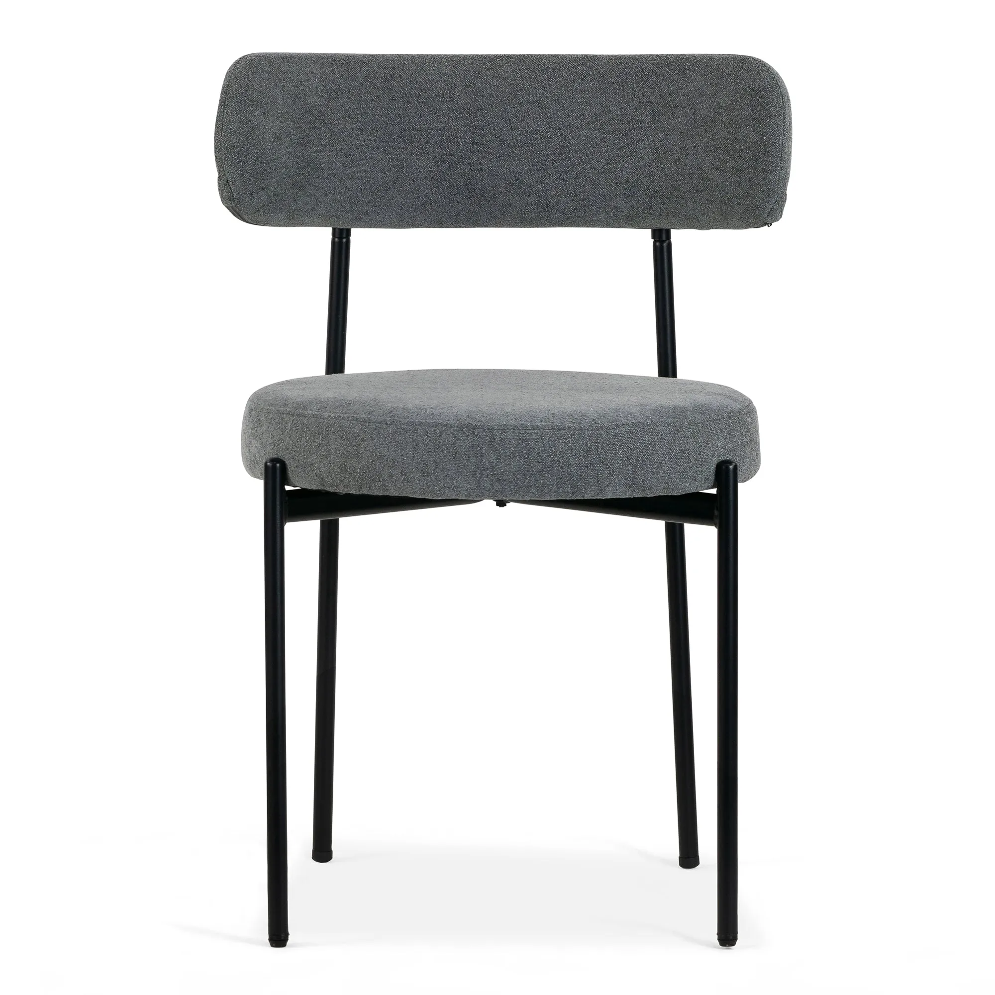 Set of 2 Avrom Gray Boucle Dining Chair with Black Metal Legs