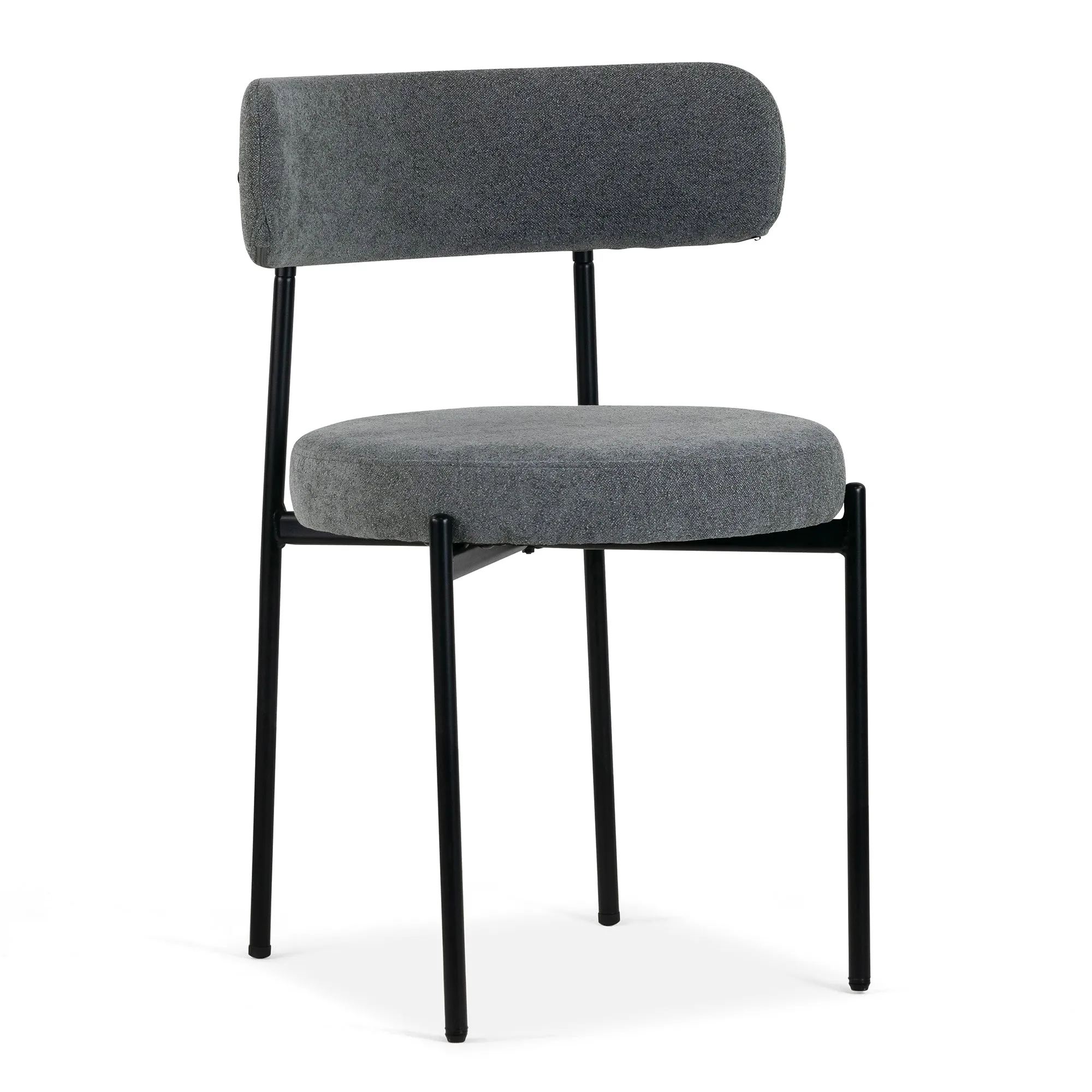 Set of 2 Avrom Gray Boucle Dining Chair with Black Metal Legs