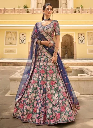 Soft Net Stone And Sequins Work Lehenga In Navy Blue